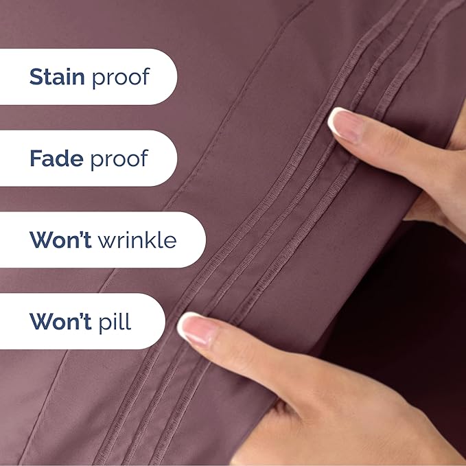 Queen Size 4 Piece Sheet Set - Extra Soft, Breathable & Cooling Sheets - Hotel Luxury Durable Bed Sheets for Women & Men - Deep Pockets, Easy-Fit & Wrinkle-Free Sheets - Cool Plum Oeko-Tex Bed Sheets