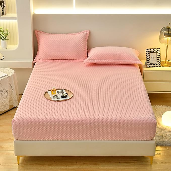 ZIQINPSQ Coral Velvet Fitted Sheet-Thickened Cold-Resistant and Warm Bed Sheets-Soft Velvet Fleece Fitted Sheets with-Elastic All Around. (Pink, California King)