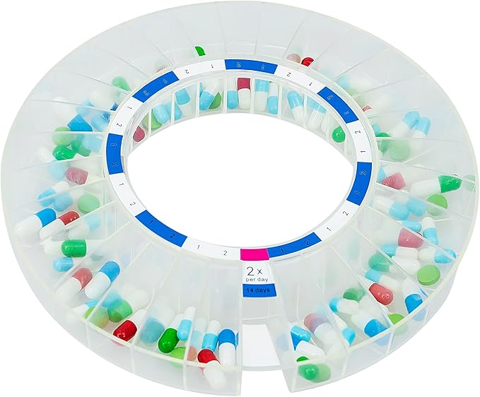 Automatic Pill Dispenser，Lock 28-Day Medication Organizer, Up to 6 Doses Per Day, 6 Dosage Templates, Sound & Light Alerts & Key for Vitamins, Supplements (Frosted Lid)