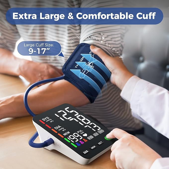 ADKING Blood Pressure Monitor Home Use Upper Arm LED Backlit Display Blood Pressure Cuff 9-17 inch Automatic Blood Pressure Machine 3 User Mode & 199 Sets Memories & Carrying Case (Black)