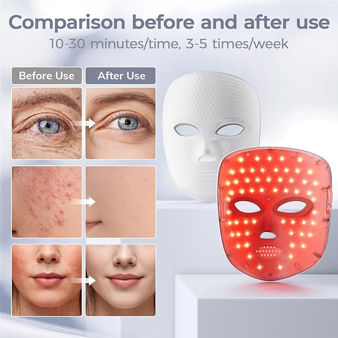 Red Light Therapy for Face Cordless LED Face Mask Light Therapy,USB Rechargeable,Red Mask for Home Working Travel Yoga Sleep LED Silicone mask