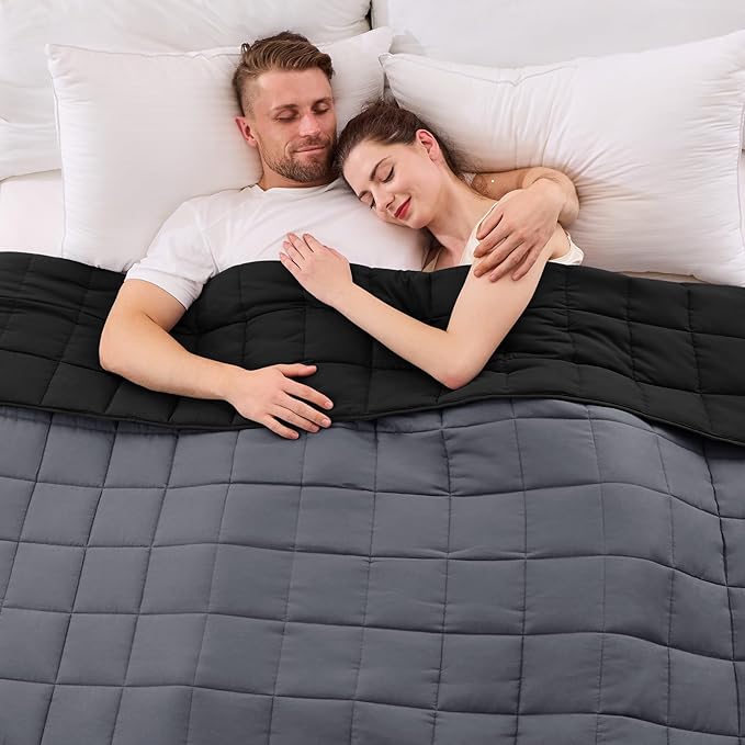 yescool Weighted Blanket for Adults (30 lbs, 88” x 104”, Grey& Black) Cooling Heavy Blanket for Sleeping Perfect for 290-310 lbs, King Size Breathable Blanket with Premium Glass Bead