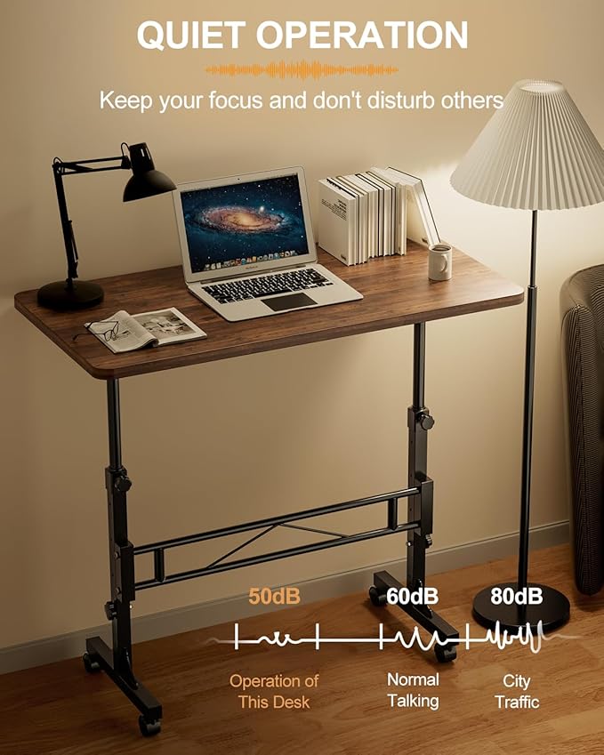 Small Standing Desk Adjustable Height, Mobile Stand Up Desk with Wheels, 32 Inch Portable Rolling Desks Conference Room Tables for Walking Pad Treadmill Wood Rustic