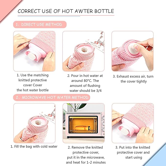 Redify Small Hot Water Bottle Bag for Hot & Cold Compress with Cover,Microwave Heating Soft Environment-Friendly Silicone for Babies Kids,Mini Hot Wate Bottle for Travel and Pain Relief,Holiday Gifts