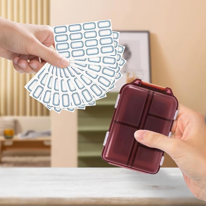 INVODA 12PCS 10-Compartment Pill Organizer BPA-Free Travel Pill Case with Daily Labels Portable Medicine Box for Vitamins, Supplements & Jewelry