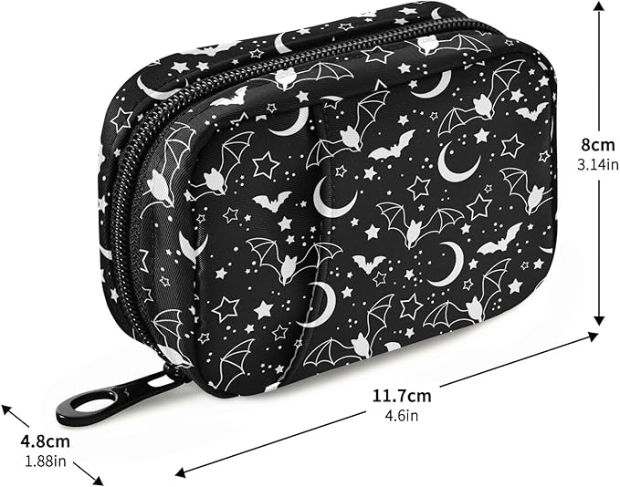 Bats Stars Moon Pill Box 7 Day Pill Case Travel Pill Organizer Bag Container for Medicine with Zipper Portable Weekly Case Compact Size for Medicine, Vitamin, Supplement