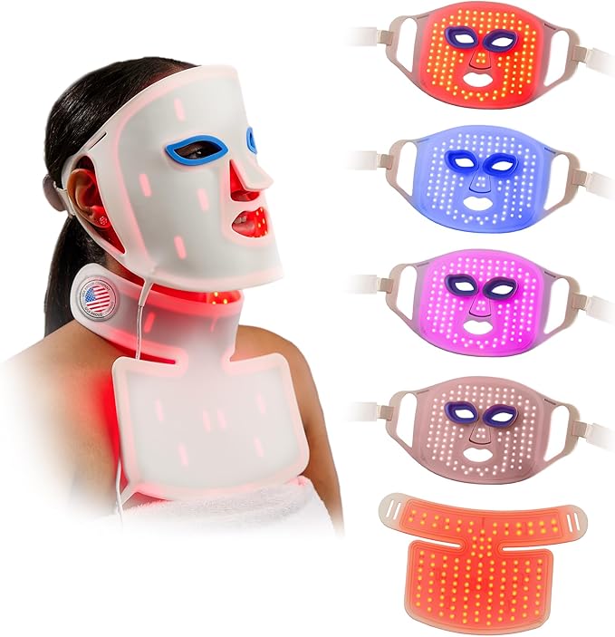 Lifepro Red Light Therapy Mask –Revitaglow Infrared Red Light Therapy for Face and Neck - LED Mask with 3 to 4 Modes – 2000mAh Battery & Auto-Timer - for Daily Skin Wellness and Comfort