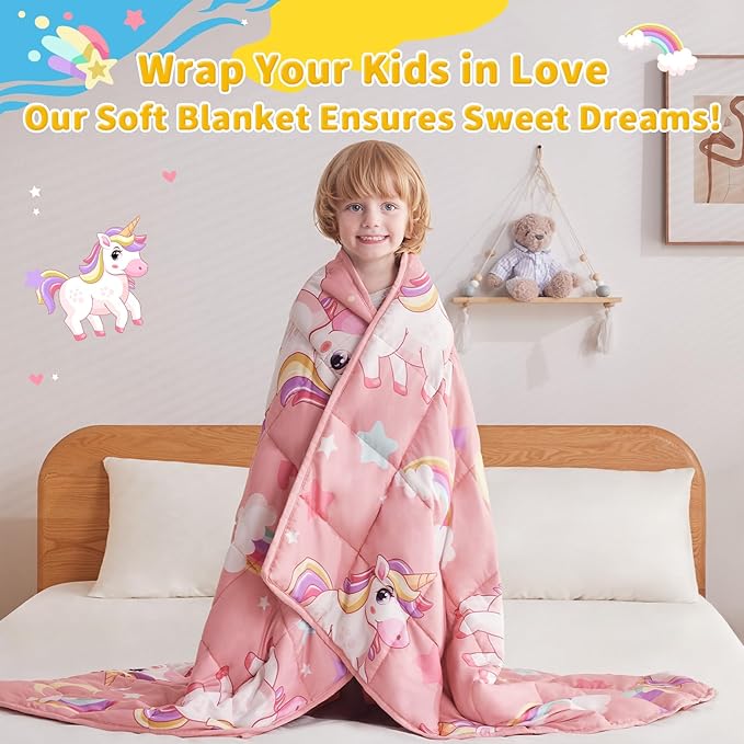 anfie Weighted Blanket Kids(40"x60" 7lbs) Weighted Blanket Cooling Blanket for Sleeping,Throw Size Breathable Blanket with Premium Glass Bead(Pink Unicorn)