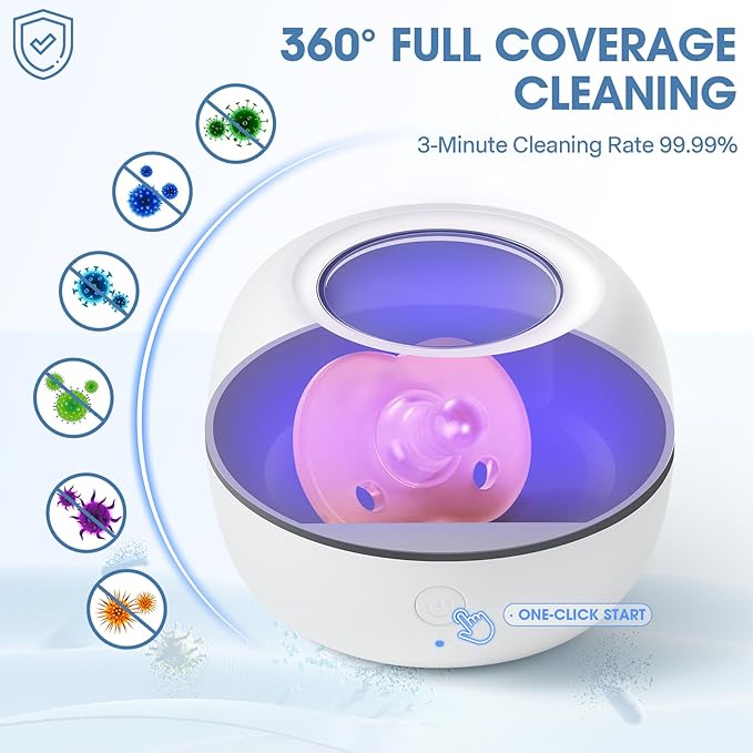 Shmain Portable Pacifier Cleaner & Sterilizer, USB-C Rechargeable Sterilizing Box for Travel – 3-Minute Rapid-Clean Cycle, Baby Pacifier & Bottle Nipple Cleaning Case, Essential for Diaper Bag
