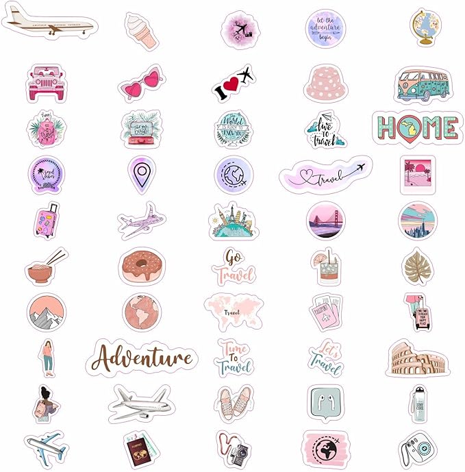 BulbaCraft 100Pcs Cute Travel Stickers for Women, Travel Stickers for Water Bottles, Notebook, Laptop, Luggage Decals for Suitcases, Travel Journal Decals, Gifts for Women & Men