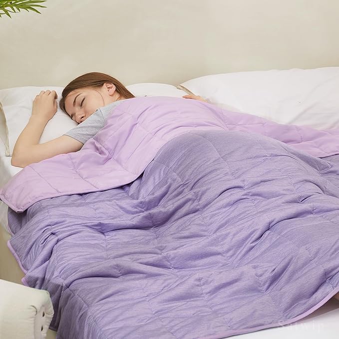Satwip Cooling Weighted Blanket 12 Pounds Cool Moire Jersey Twin Size Bed Blanket for Hot Sleeper with Soft Breathable Sanded, 48 x 72 inches, Purple