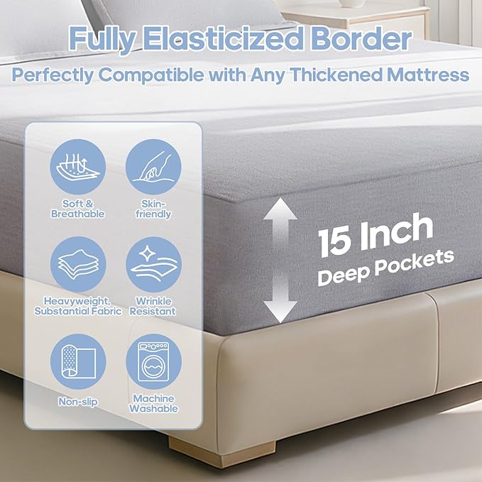 Queen Size Grounding Sheet, Earthing Fitted Bed Sheet with 50% Bamboo Viscose, 45% Organic Cotton, 5% Silver Fiber for Deep Sleep & Anxiety Relief