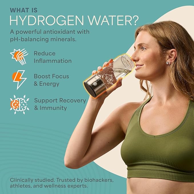 Lifepro Hydrogen Water Bottle Generator with Ionizer & SPE/PEM Technology – HydroLife Plus Portable, Rechargeable Alkaline + Hydrogen Water Machine for Daily Wellness & Hydration – 14oz Capacity