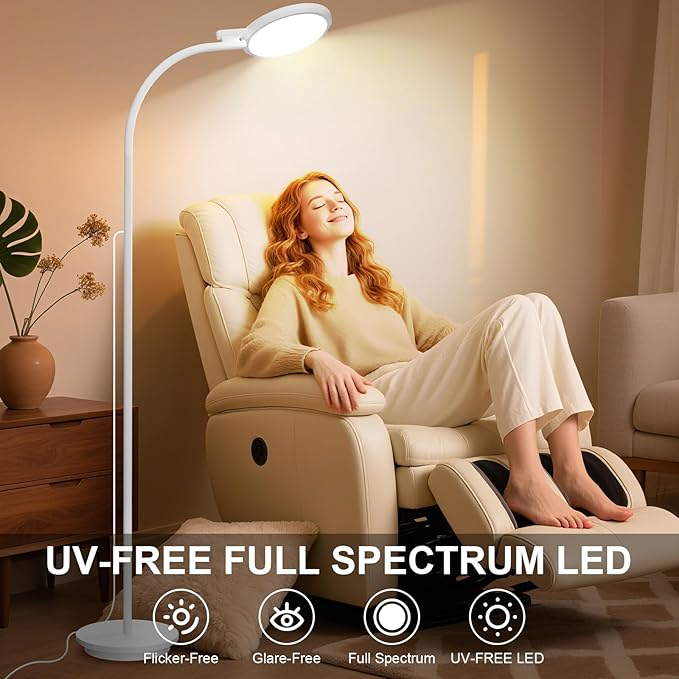 Light Therapy Lamp, LED 10000 Lux Floor Happy Therapy Light, UV-Free Sun Lamp with 5 Brightness & 5 Color Temperatures, 3 Heights for Apartment/Office/Home