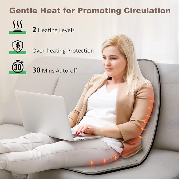 Vibration Back Massager with Heat, Massage Chair Pad with 10 Vibration Motors & 2 Heating Levels, Chair Massager for Recliner, Sofa, Beige