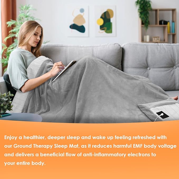 Grounding Blanket/Bed Sheet for Better Slepping, 55 * 80 inch, Grounded Throw Kit with Silver Fiber, Grounding Bed Sheet in 2 Usage Ways (Grey)
