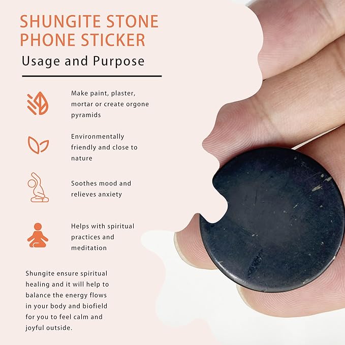 3 pcs Premium Round Shungite Stickers for Cell Phone Case Laptop Tablet Computer - Polished Shungite Protection Plate with Carbon Fullerenes (25mm)