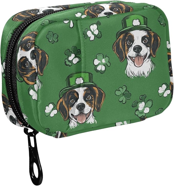 Fustylead Hand Draw St. Patrick's Beagle Dogs and Clover Travel Pill Organizer Bag with Zipper Small Pill Box 7 Day Pill Case for Purse Storage Weekly Vitamin Medicine Supplement