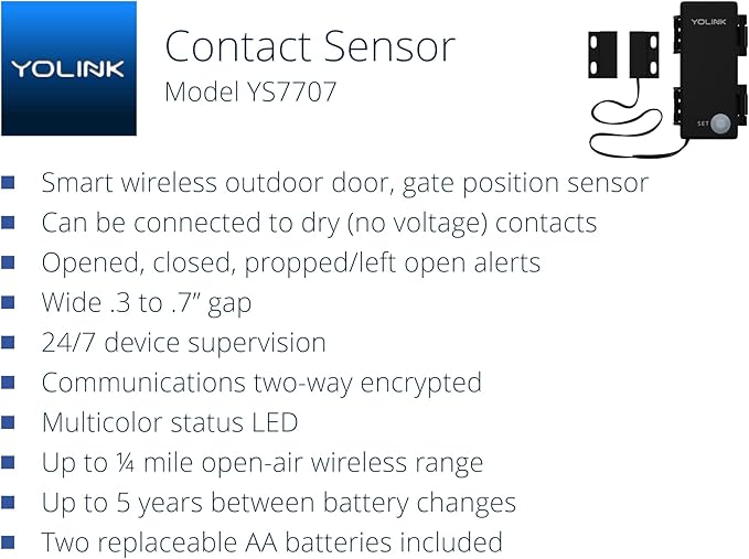YoLink LoRa Smart Outdoor Contact Sensor & SpeakerHub Starter Kit: SpeakerHub Audio hub, (2) Gate & Shed Door Sensors, Email/SMS/Push Alerts, 1/4 Mile Open Air Range, Alexa, IFTTT, Home Assistant