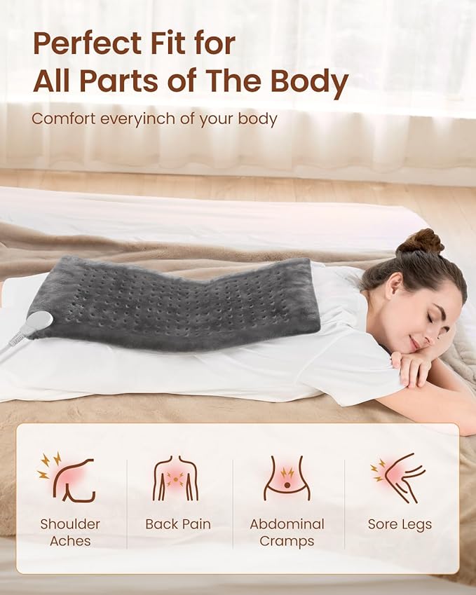 RENPHO Heating Pad for Back Pain & Period Cramps, FSA Eligible & HSA Store, Mothers Day Gifts & Birthday Gifts for Women Men,12" x24‘’ Electric Heat Pad for Neck and Shoulder, ETL Certified, Gray