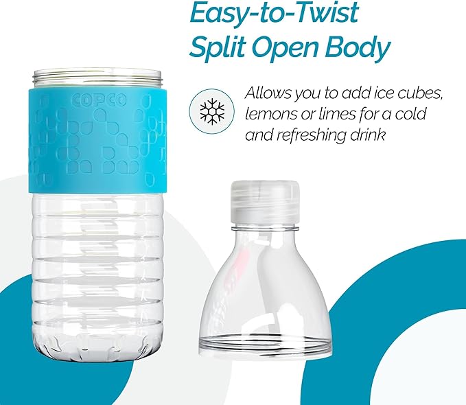 Copco Hydra 16.9 oz Water Bottle – Leak Proof, Tritan Durable, BPA Free, Dishwasher Safe, Twist Open Body for Ice & Easy Cleaning, Silicone Non-Slip Grip, Portable for Gym & Office (Light Blue)