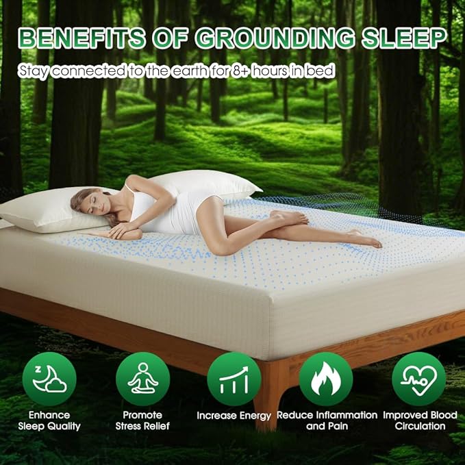 Ivellow Grounding Sheets King 10% Pure Silver Fiber 90% Organic Cotton Sheets King Size 16” Deep Pocket Soft Breathable Grounded Sheet Earth Connected Bedding Beige Fitted Sheet with Grounding Cord
