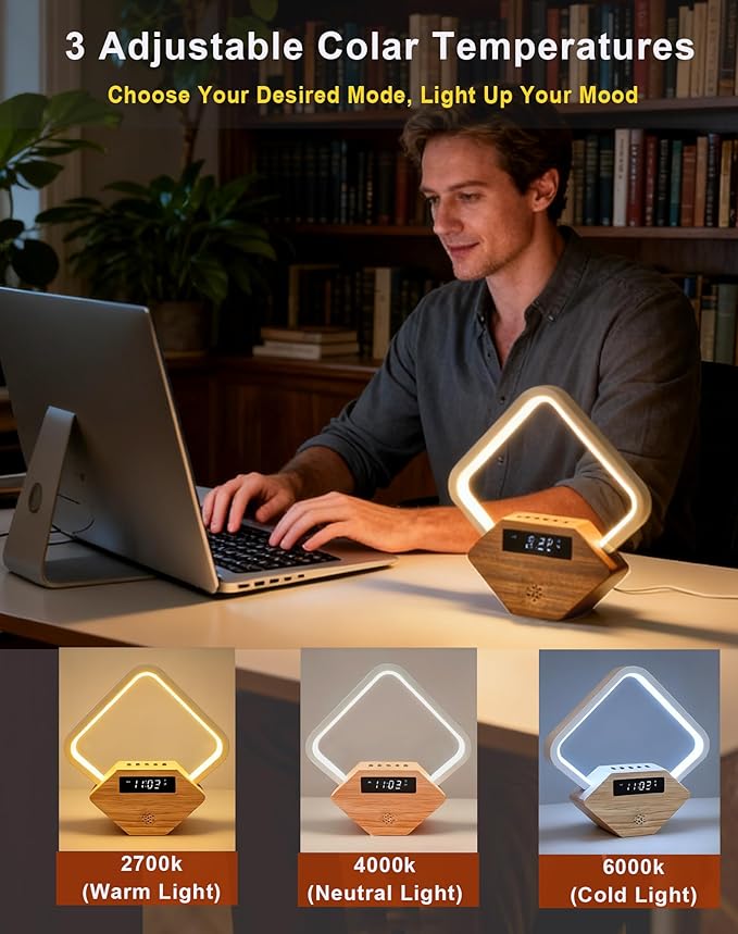 Light Therapy Lamp with Sunrise Alarm Clock,White Noise Machine & Dual USB Fast Charger (PD22.5W/QC3.0),Touch Night Light for Home Office, Gift for Men Women