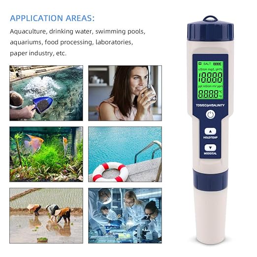 PH Meter for Water 5 in 1 PH Temp TDS and EC Meter,Salinity Meter,PH Tester Digital,TDS Meter Digital Water Tester&Pool Salt Tester for Swimming Pool.