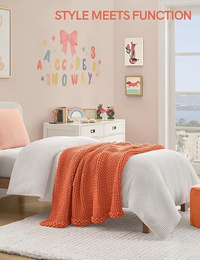 YnM Cooling Weighted Blanket, 100% Cotton Handmade Chunky Knitted Blanket, Weighted Lap, Breathable Heavy Blankets, Machine Washable Throw for Sleep or Home Decor (Orange, 35x40 Inch, 5lbs)