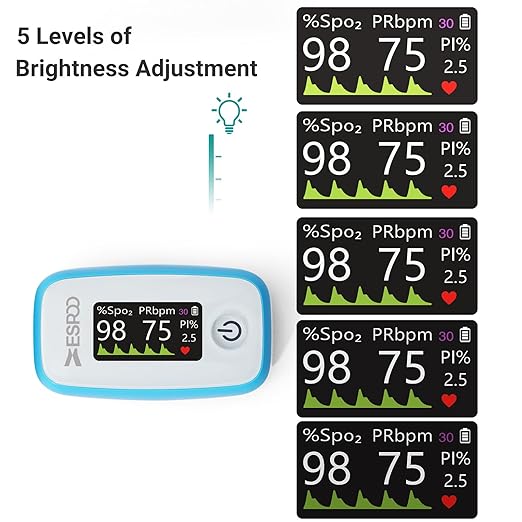 Pulse Oximeter Fingertip, Blue, Oxygen Monitor Fingertip with TFT Display, SpO2 and Heart Rate Measurement Device