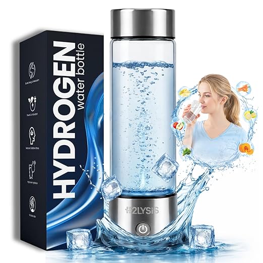Hydrogen Water Bottle Generator Rechargeable | Glass Hydrogen Water Maker Portable | Ionized Water Bottle with SPE PEM Technology | Hydrogenated Water Electrolyzer for Health
