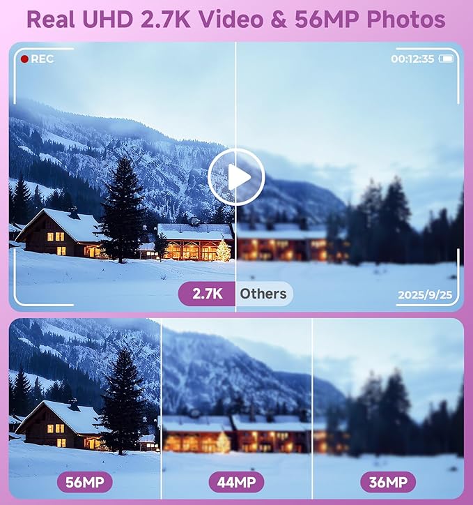 Digital Camera, 2026 Upgraded 56MP Dual Screens Camera for Selfies, 16X Zoom Small Cameras with Smile Capture 32GB SD Card, Anti Shake Compact Cameras for Boys Girls Kids Teens Adults
