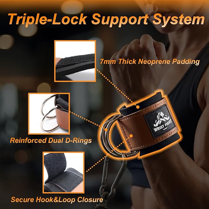 Wrist Cuffs with Dual D-Rings – Secure & Comfortable Support for Cable Machine Workouts, Lateral Raises, Arm Strength Training, and Triceps Exercises