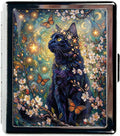 Metal 7 Day Pill Organizer, Weekly Pill Case 8 Compartments, Travel Pill Box for Purse & Pocket, Small Medicine & Vitamin Organizer, PP Dividers, Secure Clasp (Starry Black Cat)