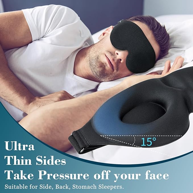 ZGGCD Sleep Mask for Side Sleeper, Light Blocking Sleeping Eye Mask for Women Men, 3D Contoured Cup Night Blindfold, Luxury Eye Cover Eyeshade with Adjustable Strap for Travel, Nap, Black