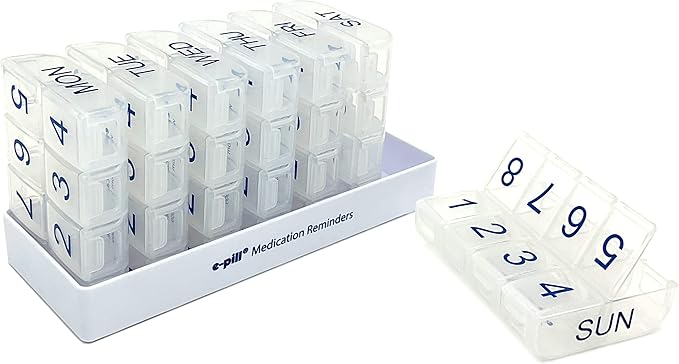 e-Pill 8 Times a Day x 7 Day Large Weekly Pill Organizer, Vitamin, and Medicine Box (Clear)