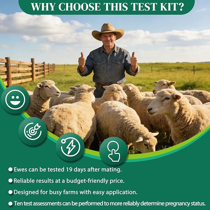 10-Pack Sheep & Goat Pregnancy Test Strips - Fast 5-10 Minute Urine Detection Kit for Early Breeding Confirmation, Accurate Livestock Testing for Home Farms