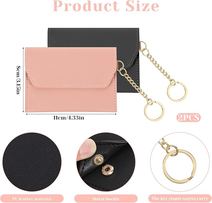 2 Pack Birth Control Pill Case Sleeve Packet 4.3 X 3.2 Inch PU Leather Wallet Pill Holder Privacy Protection Birth Control Pills Wallet with Key Ring for Pills Card Organizer (Black & Pink)