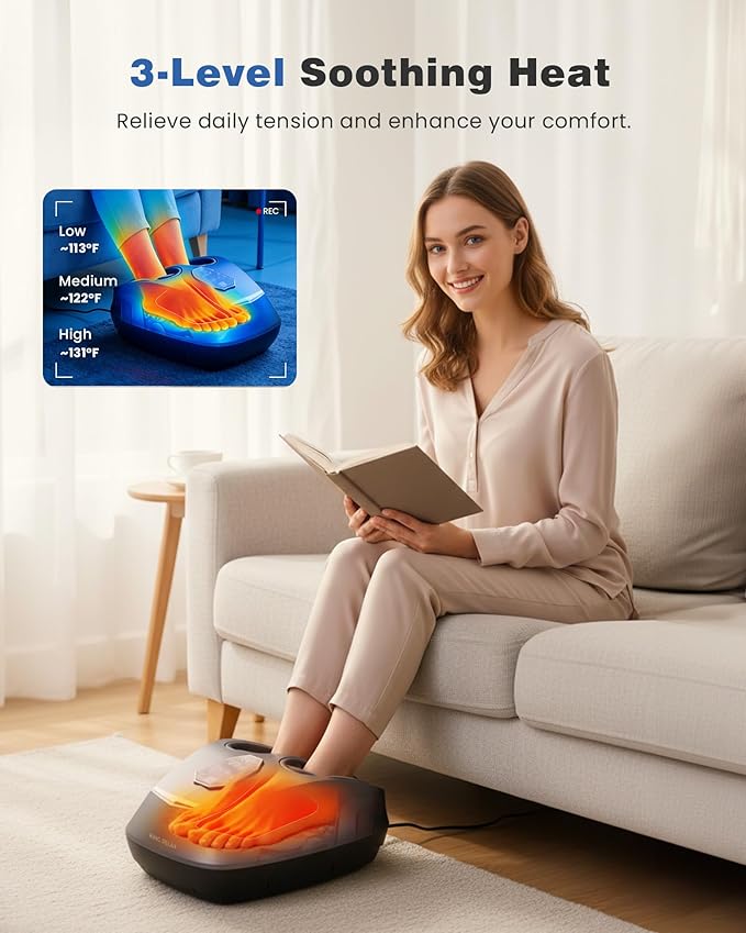 KING RELAX Shiatsu Foot Massager with Heat, 2026 Upgraded Deep Kneading & Squeeze Massage for Plantar Fasciitis, Modern Sculpted Design, Fits Up to Size 14, FSA Eligible HSA Store, Mothers Day Gifts