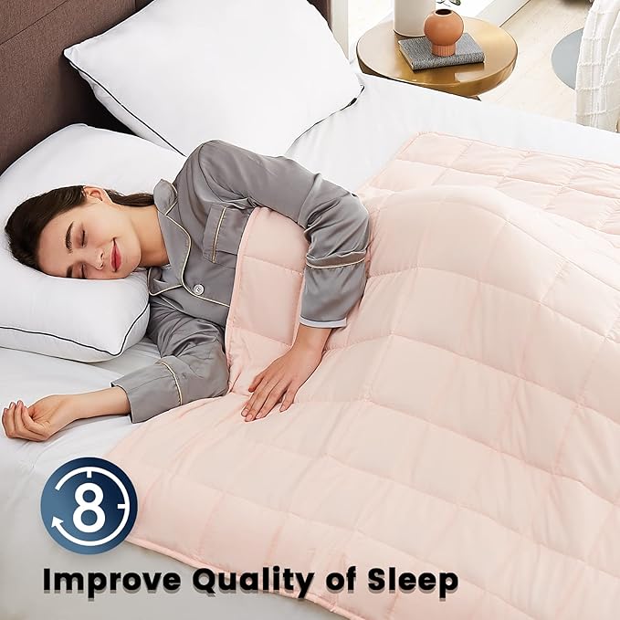CuteKing Weighted Blanket for Adults(15lbs, 60"x80", Pink) Heavy Blanket for 140-150lbs, Weighted Blanket for Cooling & Heating with Premium Glass Beads, Soft Thick Blanket for Adult All-Season