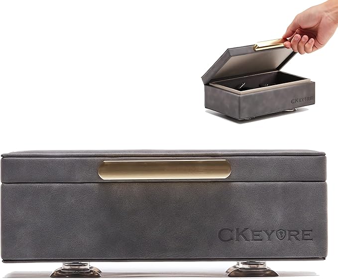 CKEYURE Key Box | Faraday Box for Car Keys | Car Key Signal Blocker Box | RFID Key Box | Key Holder | Key Safe | Signal blocking key box for car security | One Hand Operation (Dark Grey)