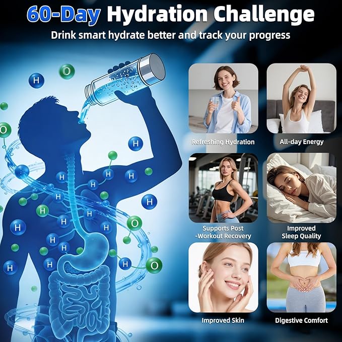 Hydrogen Water Bottle Generator 3 in 1, Hydrogen Water Mark Up to 4000PPB, SPE/PEM Tech-3 Min Hydrogen Rich for Drinking and Inhalation, Auto Clean, Portable for Home Gym Office Travel (16OZ,Sliver)