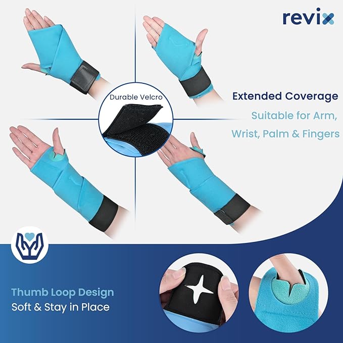REVIX 24" Extra Long Wrist Ice Pack Wraps for Carpal Tunnel (2-Piece Set), Reusable Gel Hand Ice Packs for Wrist & Forearm Discomfort, Extended Coverage, Gel Pack with Hot & Cold Compressiom Therapy