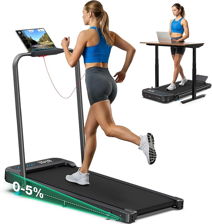 Walking Pad Treadmill with Incline, 6 in 1 Foldable Treadmill Walking Pad with Handle Bar for Home/Office, 3.0HP Compact Under Desk Treadmills, 320LBS Capacity, App, LED Display