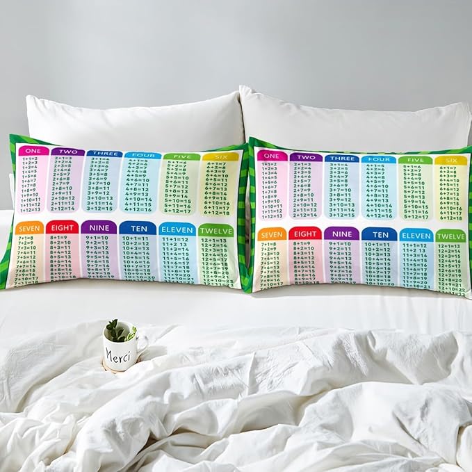 Feelyou Kids Educational Bed Sheet Set Full Size, Addition Bedding Set Math Learning Fitted Sheet Boys Girls Kindergarten Teens Bedroom Decor Lightweight Bed Set (No Flat Sheet)