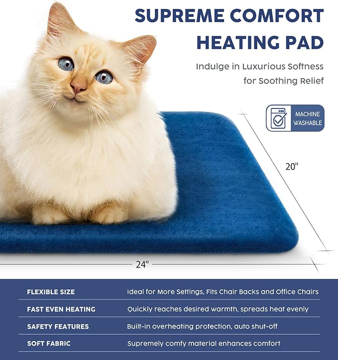Heating Pad for Back Pain & Cramps, 24"x 20" Electric Heating Pad for Shoulder, Neck, Cramp, Menstrual Pain, Christmas Gifts for Women Men Mom Dad, Auto-Off, Machine Washable, Moist/Dry Heat pad, Blue