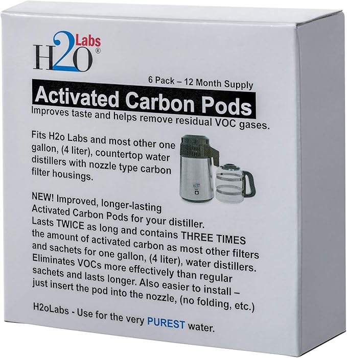 H2o Labs Exclusive Carbon Pods for Water Distillers - Lasts 2x as Long as Most Other Filters & Sachets - Contains 3x More Carbon for Pure Distilled Water - One-Year Supply