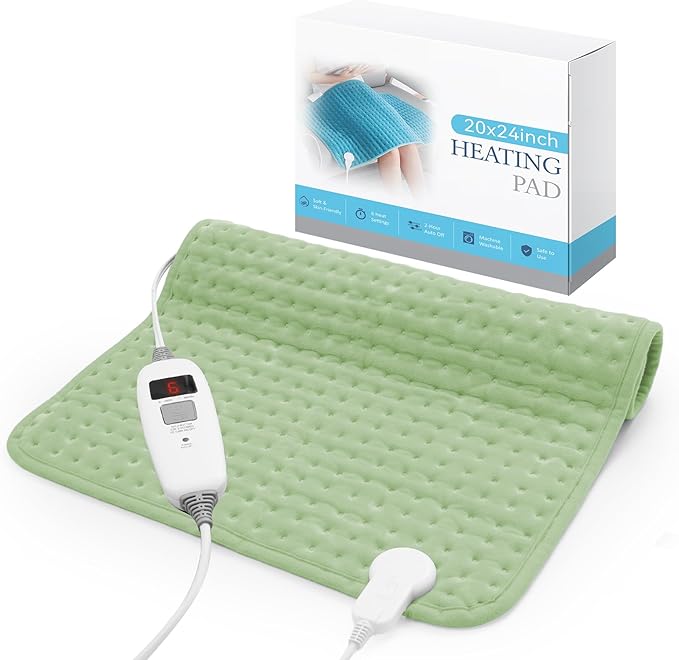 MASVIS Heating Pad for Period Cramps & Back Neck Shoulders Pain Relief, 24"x20" Large Heat Pad with 2-Hour Timer, 6 Heat Levels, Moist Dry Heat Options, Machine Washable, Gifts for Women Mom, Green