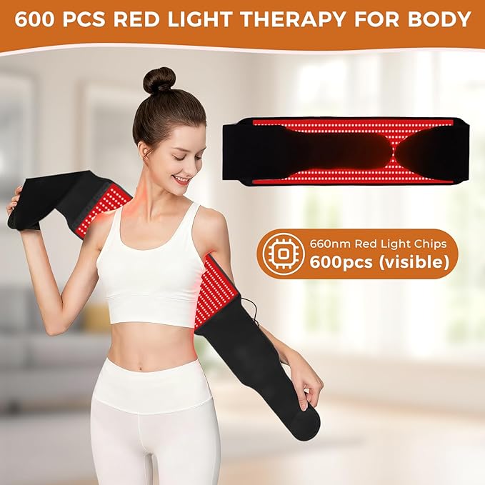 Red Light Therapy for Body, Infrared Light Therapy for Shoulder Waist Muscle, Upgraded 3 in 1 Led Beads, 660nm Red Light & 850nm Near Infrared Light Therapy Belt