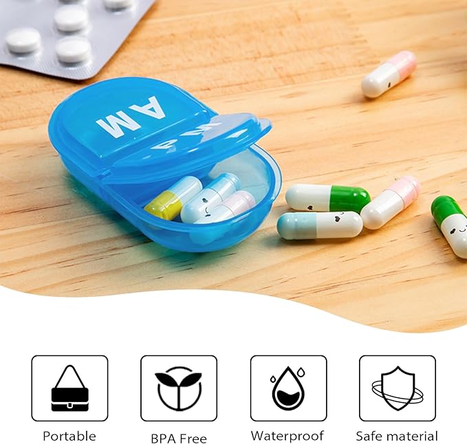 6PCS Pill Organizer AM PM 2 Compartment Daily Pill Box for Pocket or Purse Small Travel Pill Holder for Seniors, Vitamins & Supplements